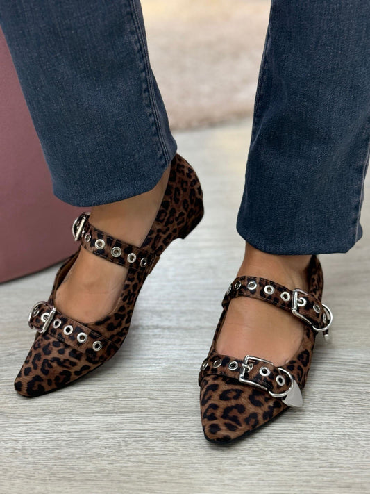 Sapatos leopardo com fivela