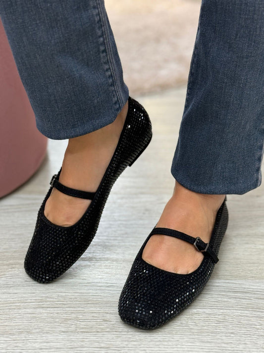 Sapatos de camurça com aplicação de cristais