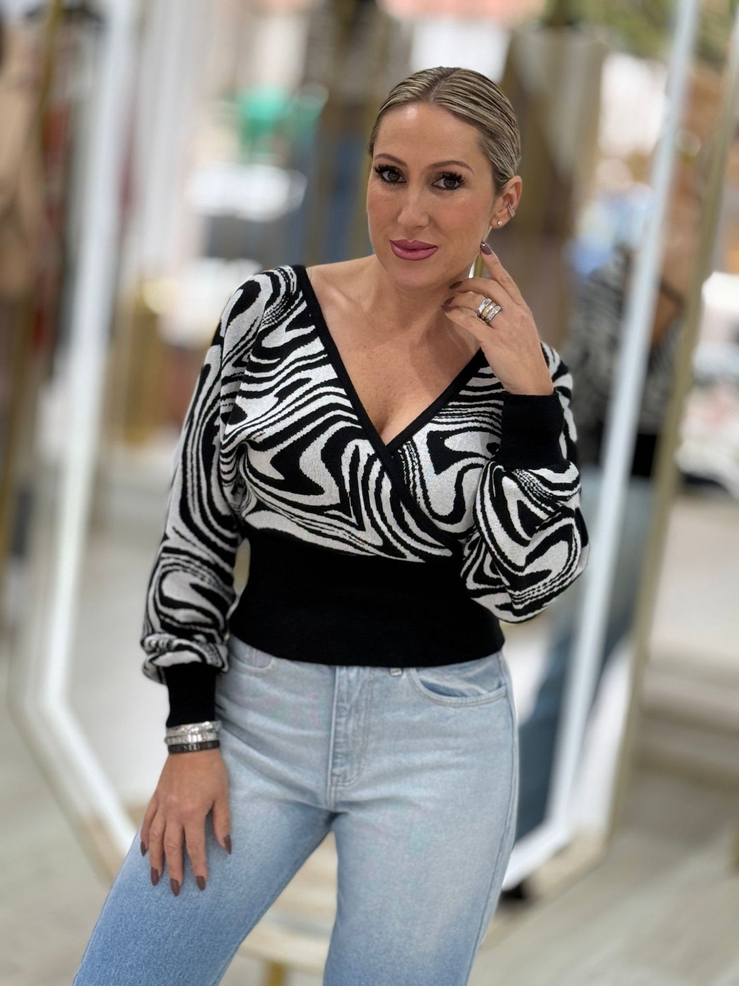 Camisola cruzada com jacquard