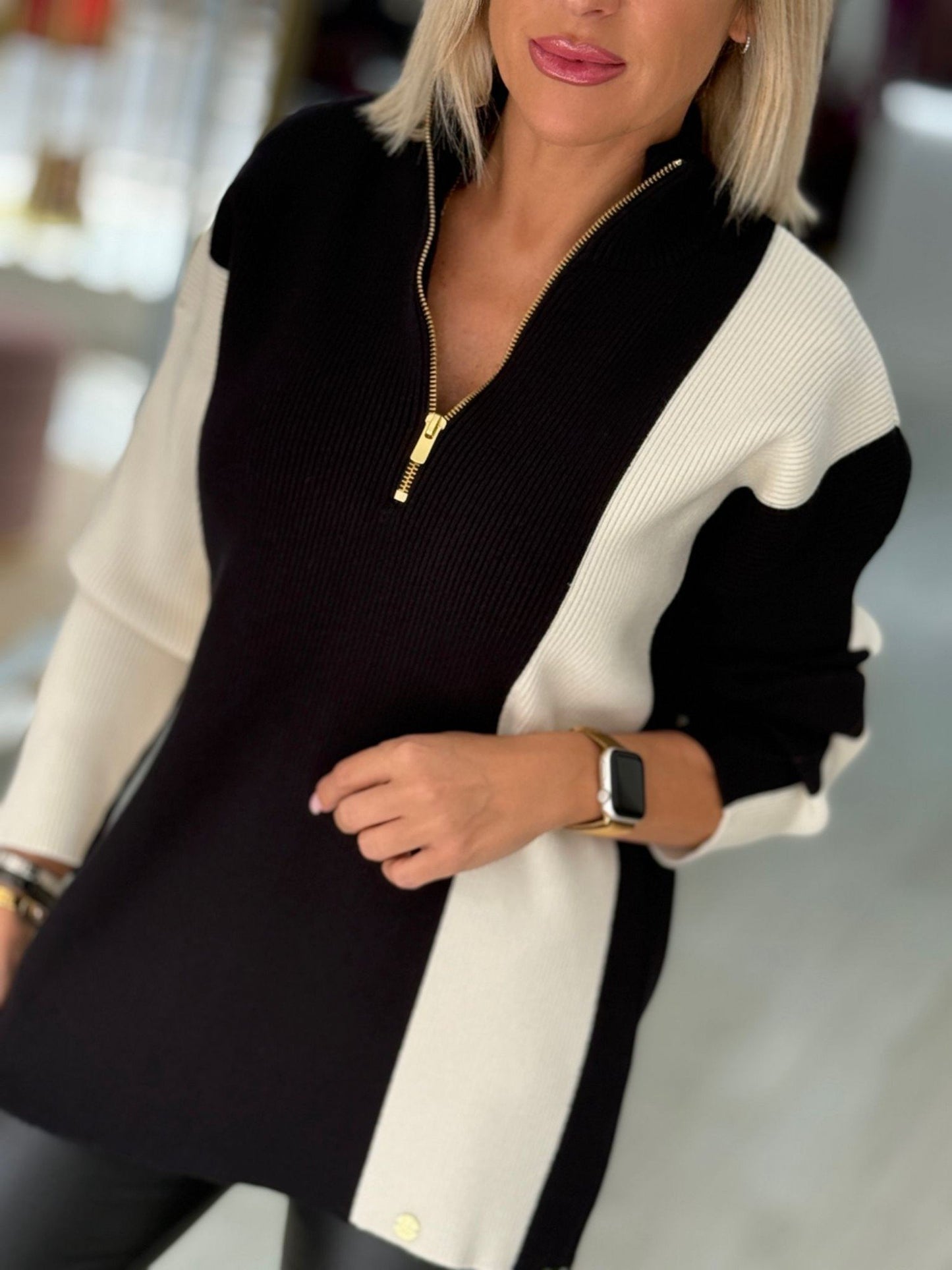 Camisola oversize canelada bicolor