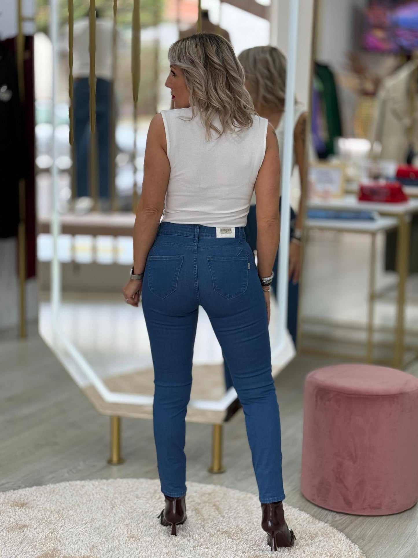 Calças de ganga com missangas