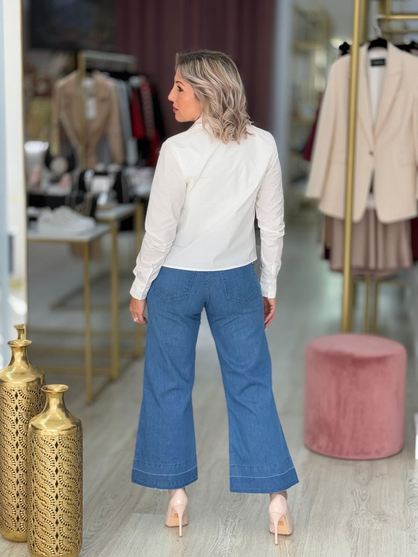 Calça de ganga wide leg cropped