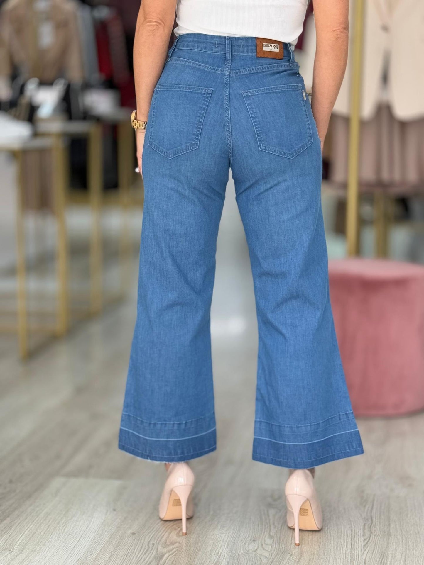 Calça de ganga wide leg cropped