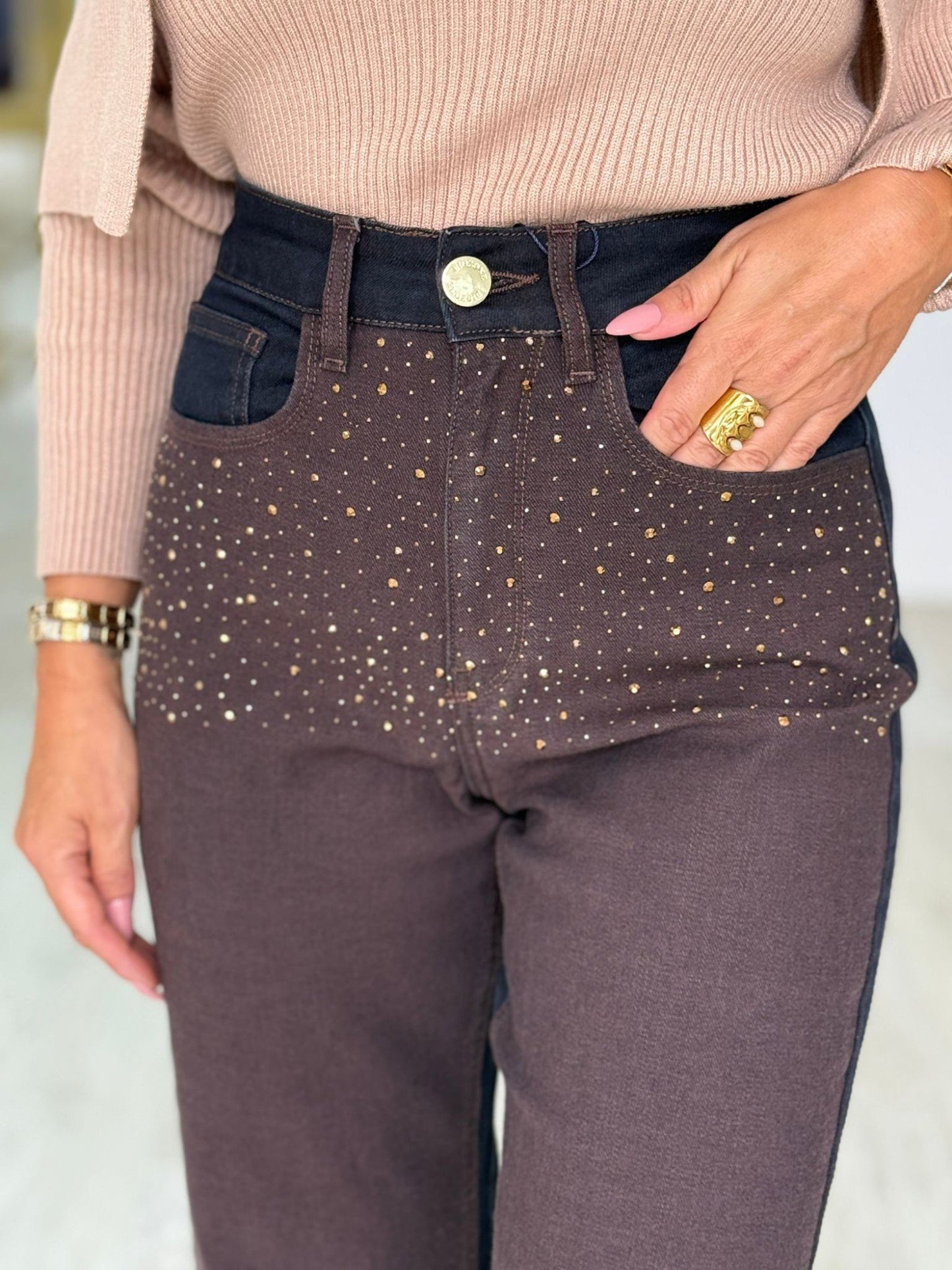 Calças de ganga com strass