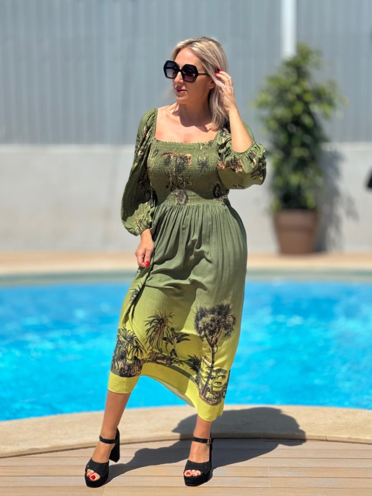Vestido Manga 3/4 Com Decote Transpassado