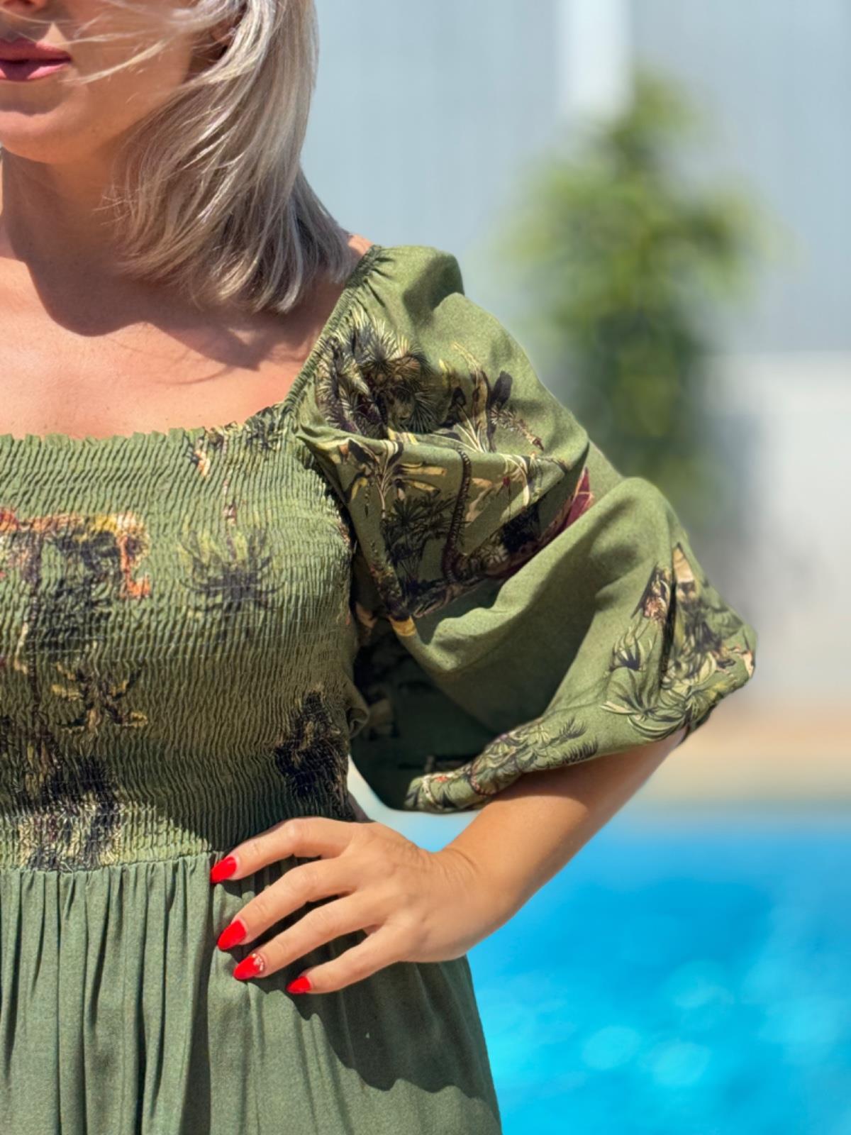 Vestido Manga 3/4 Com Decote Transpassado