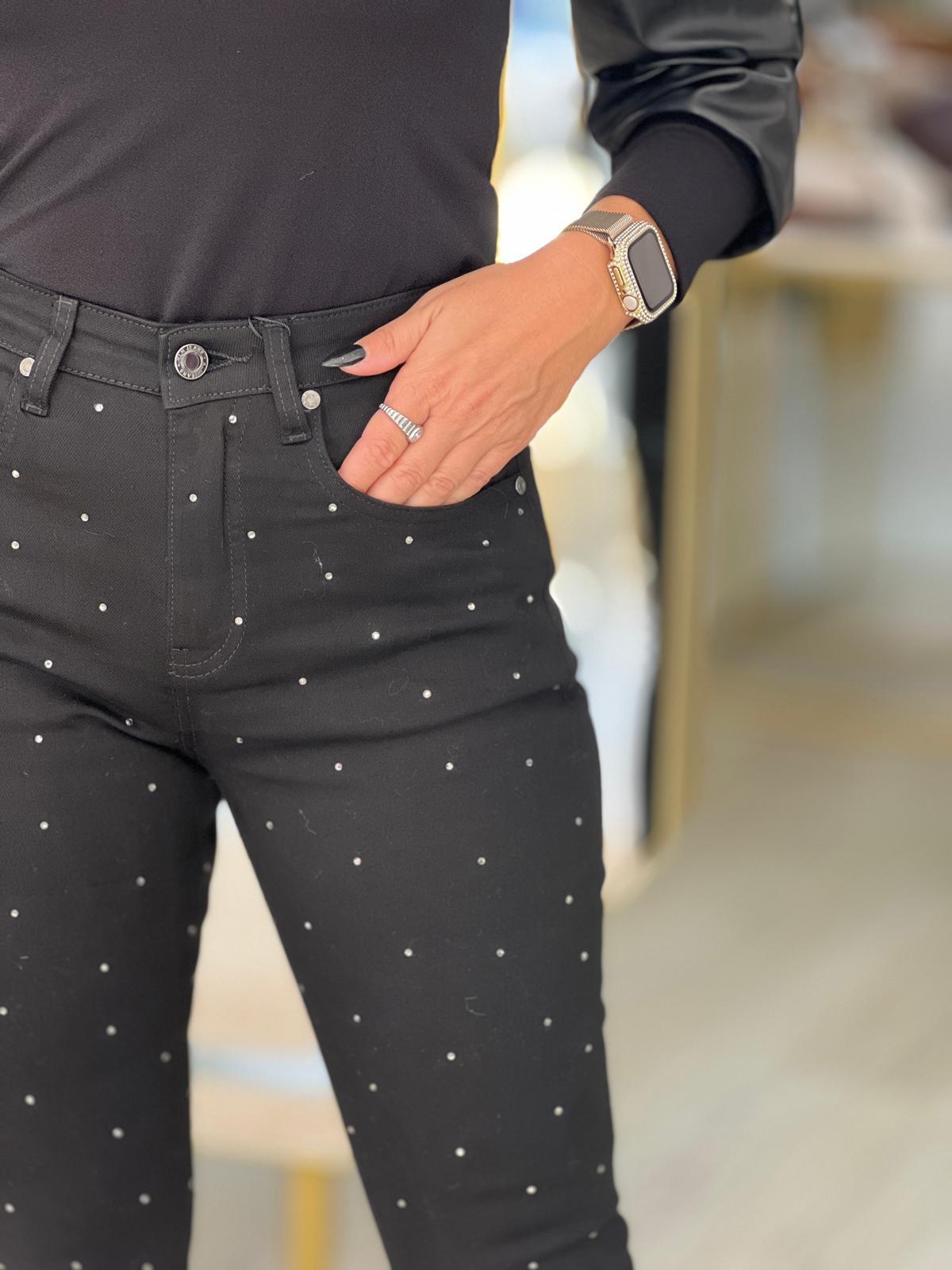 Calça de ganga com strass