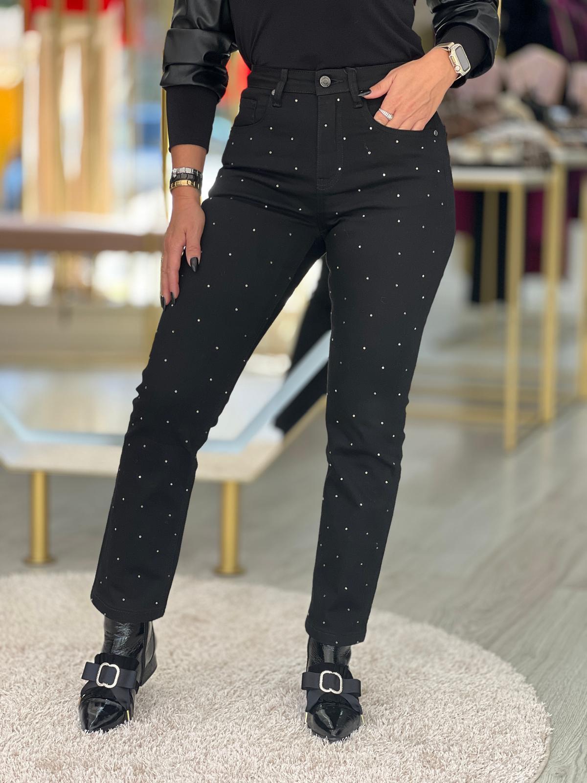 Calça de ganga com strass
