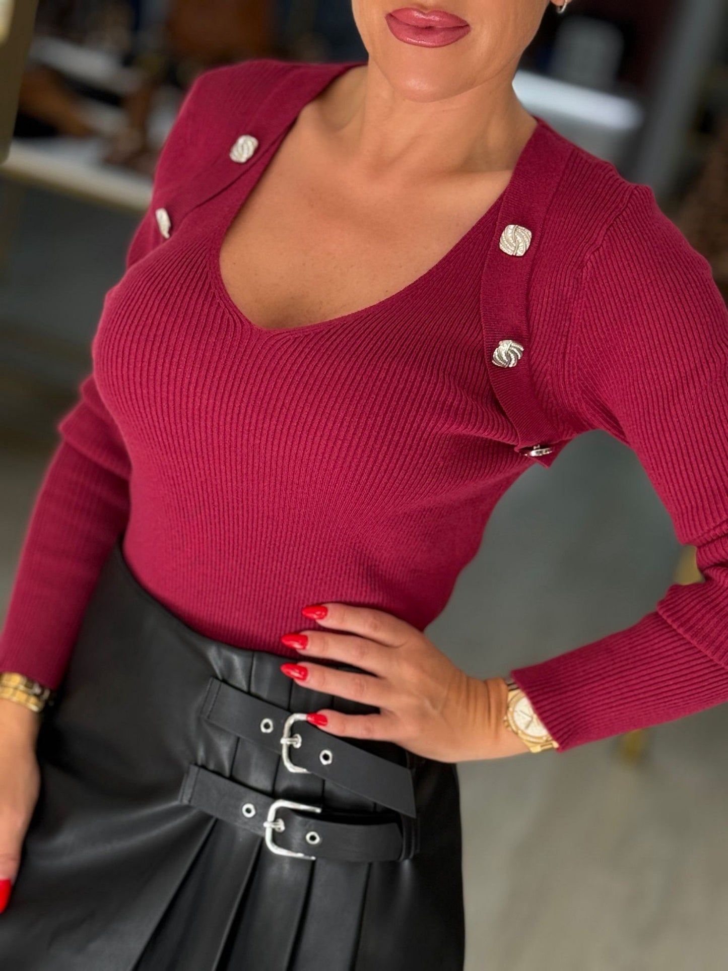 Camisola de malha canelada