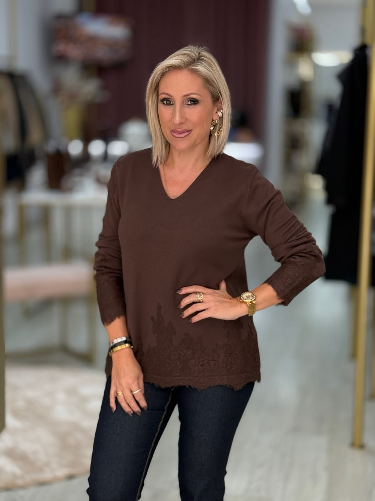 Camisola de malha com detalhe em renda (+ cores)