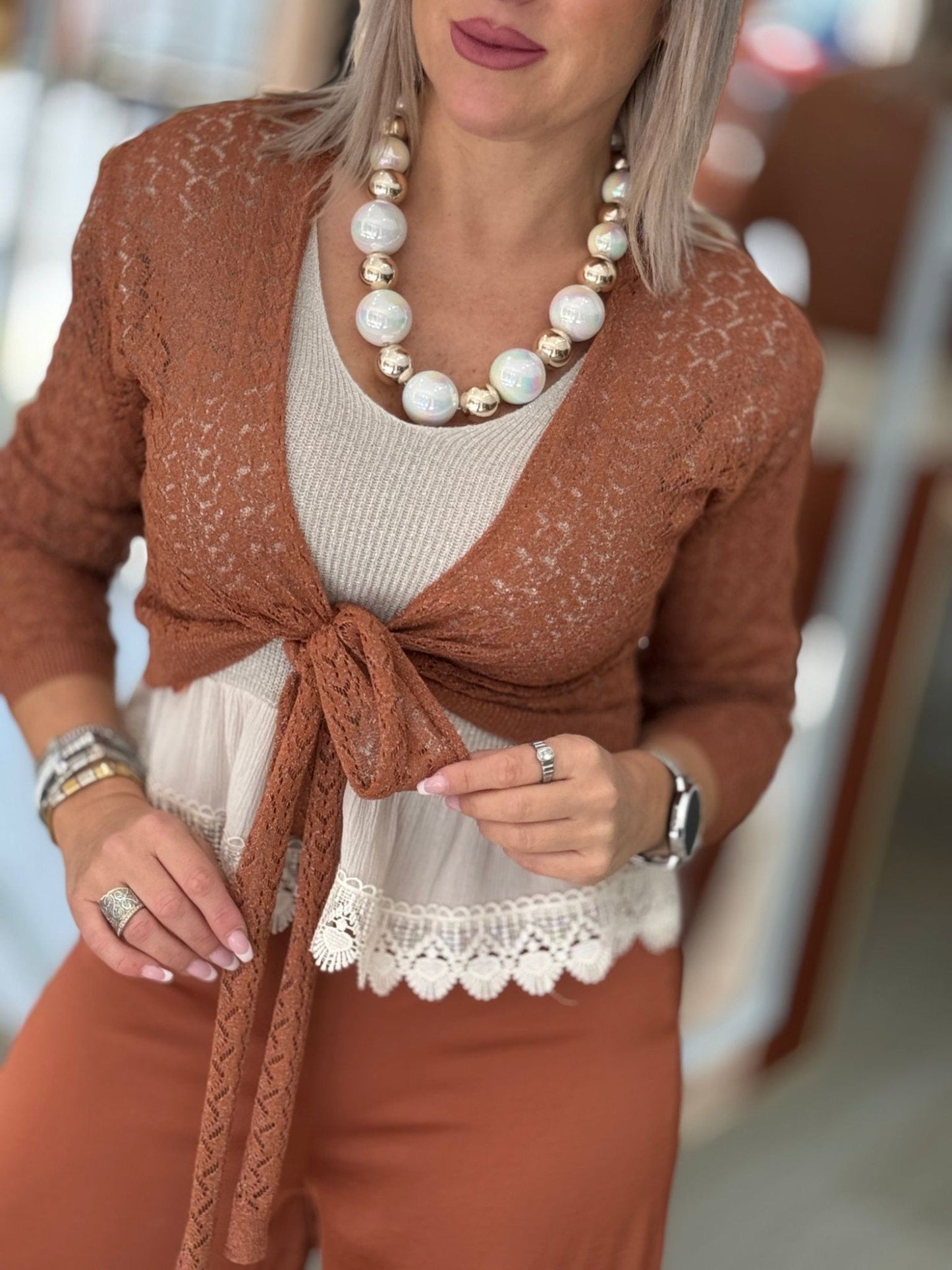 Casaco aberto de renda