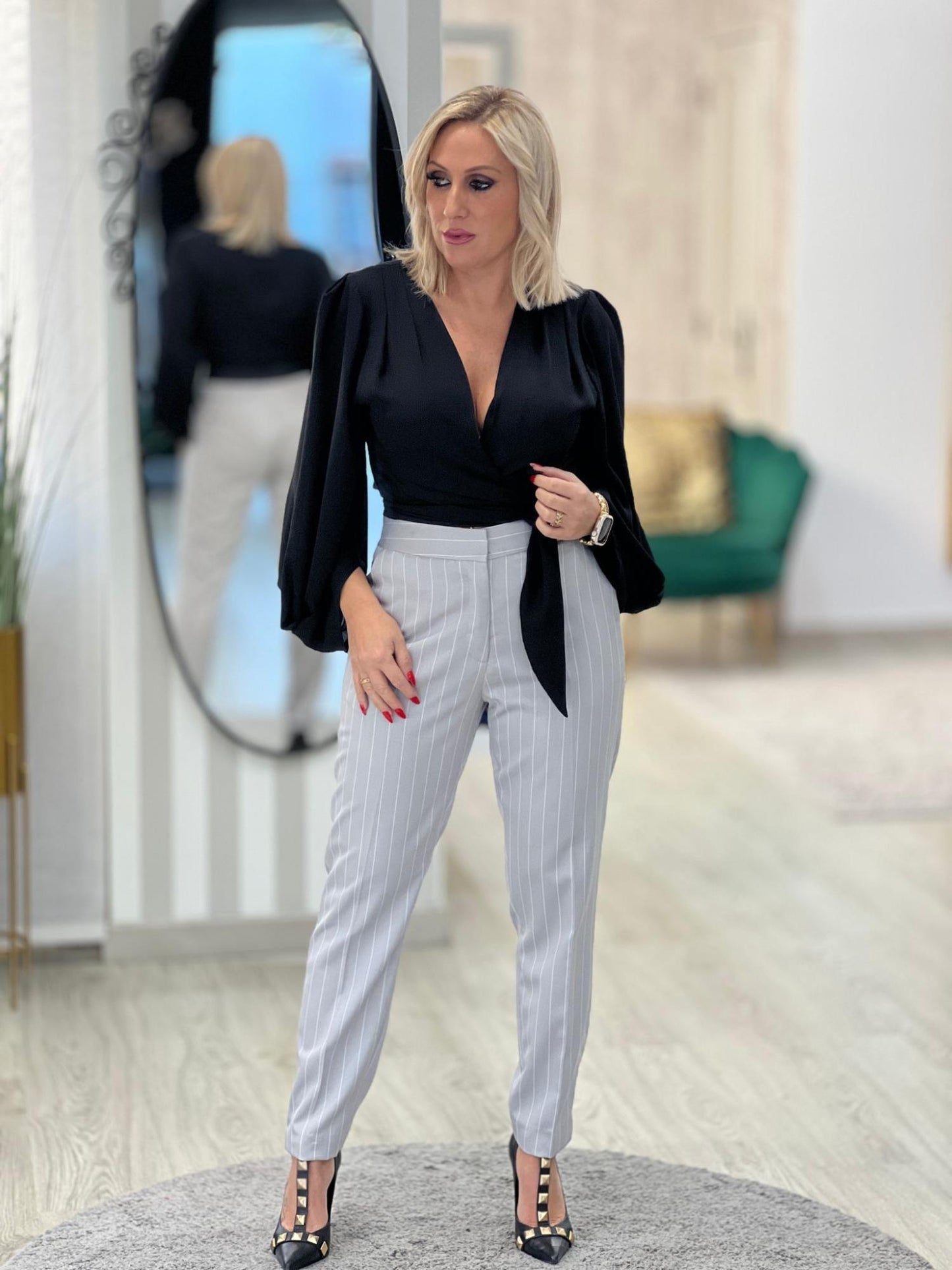 Calça clássica de riscas