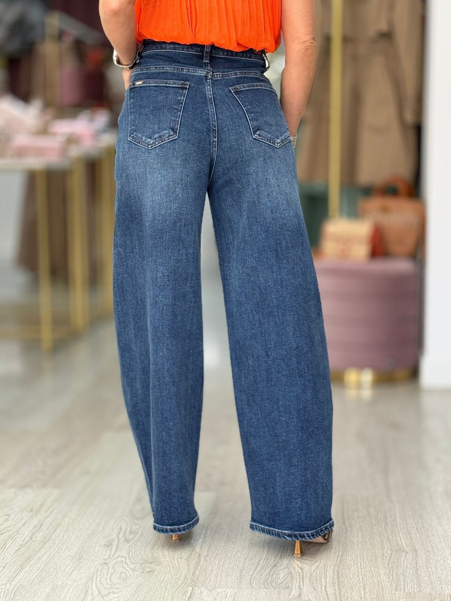 Calça de sarja com algodão de cintura subida