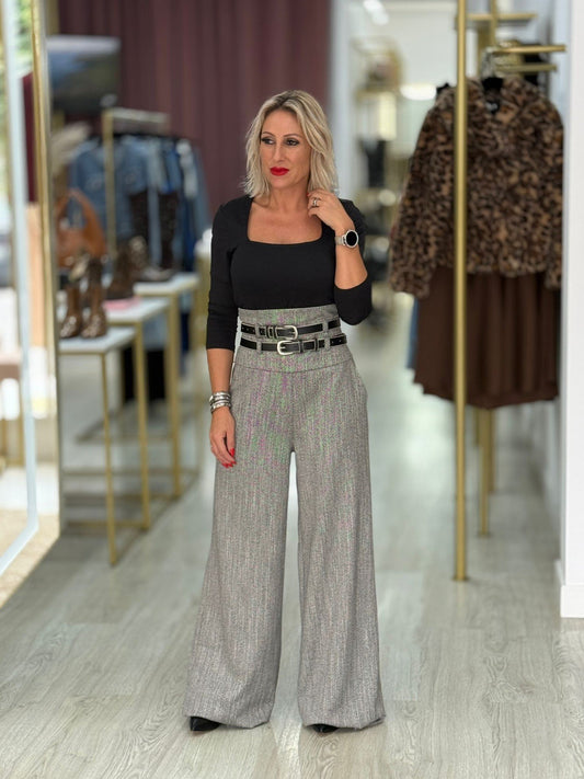 Calças em Espinha de Peixe com Cinto