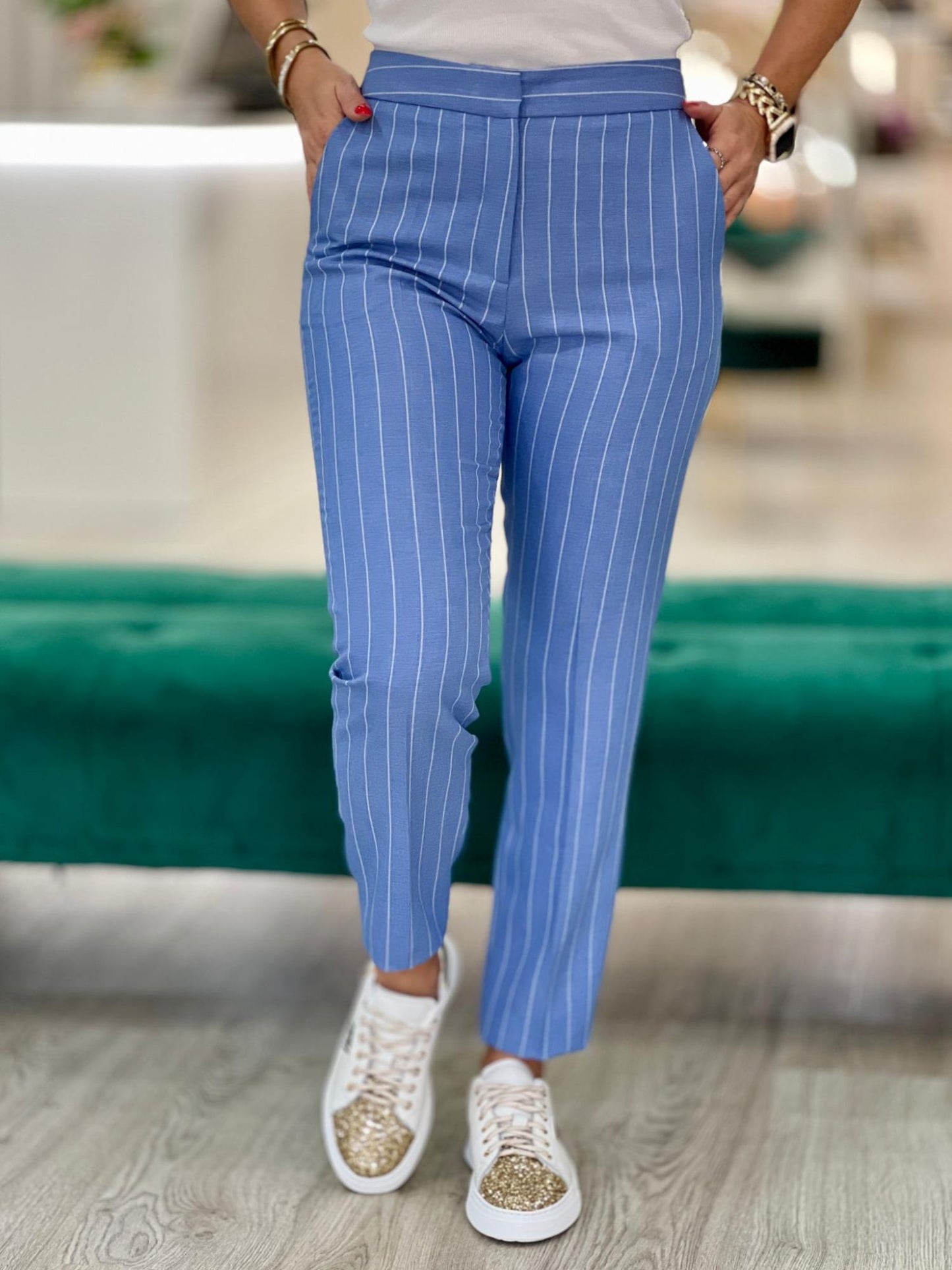 Calça clássica de riscas