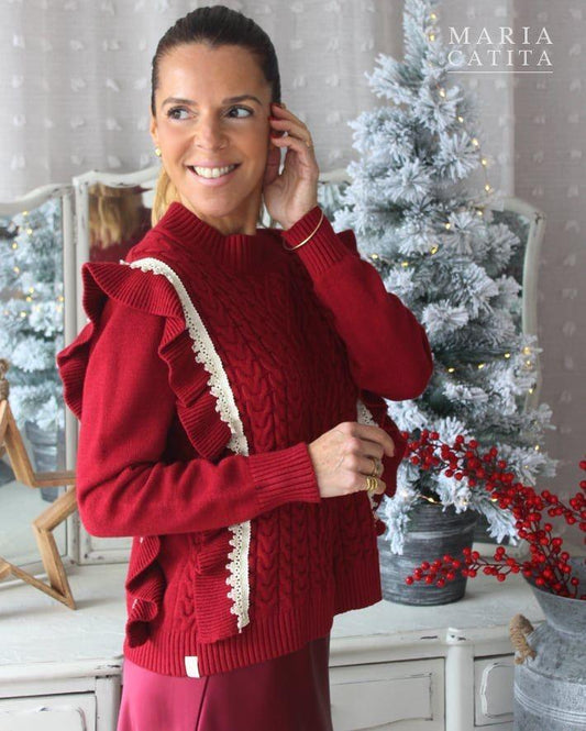 Camisola de malha entrançada