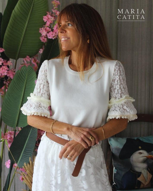 Blusa mangas renda
