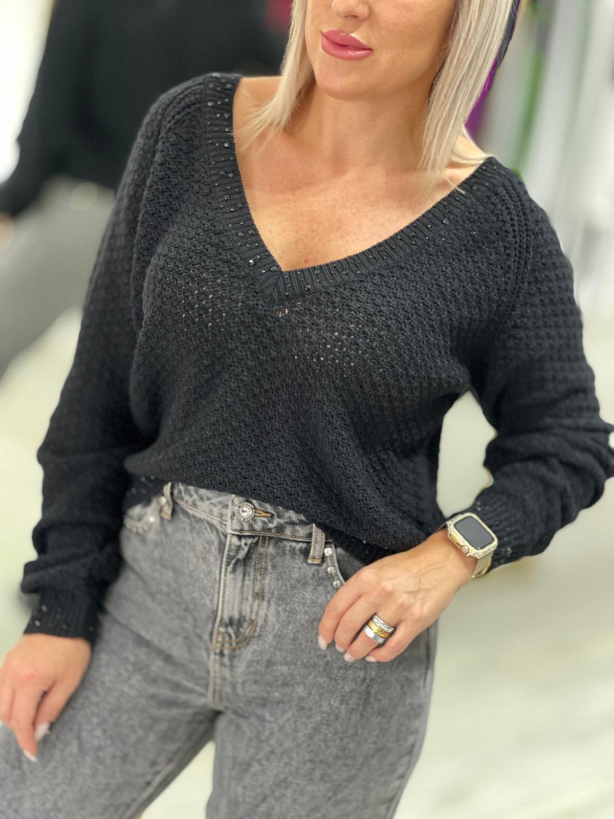 Camisola crop de tricot com strass