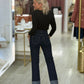 Calça jeans reta com strass crua feminina
