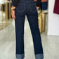 Calça jeans reta com strass crua feminina