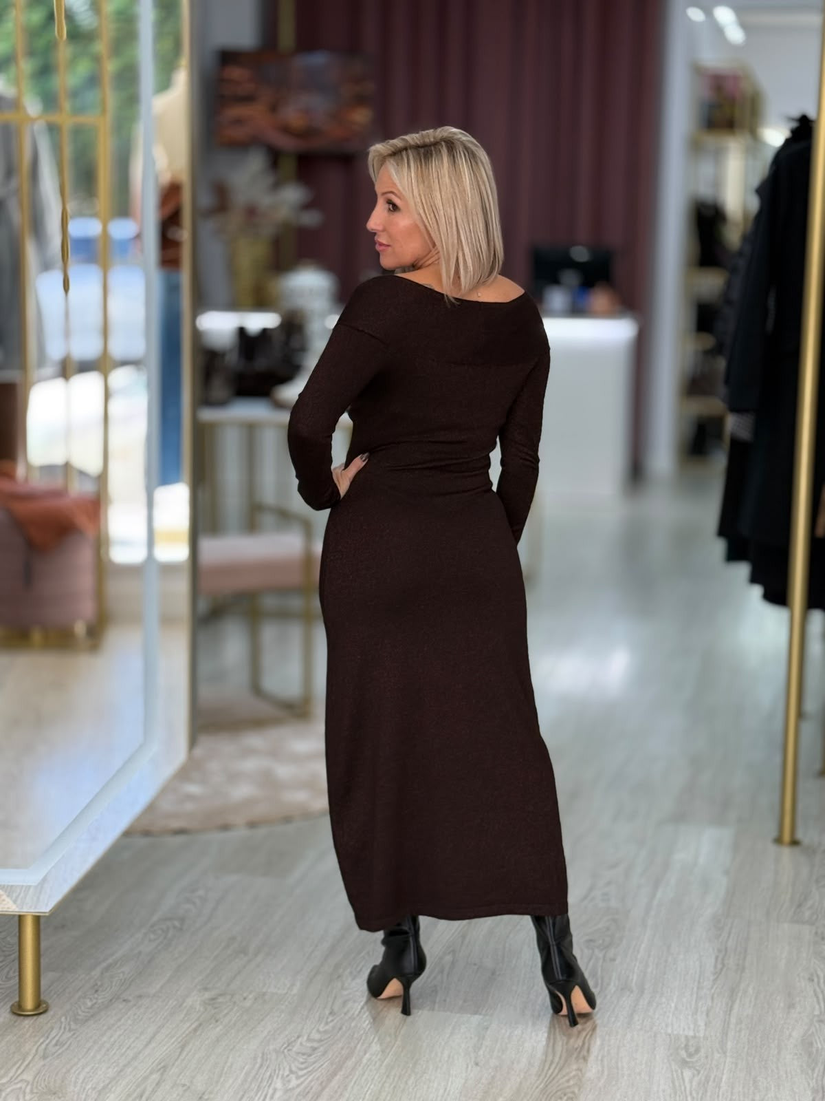 Vestido comprido com lurex
