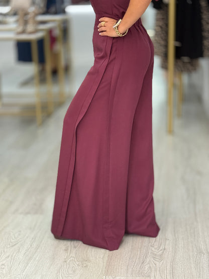 Calça pantalona de cintura subida