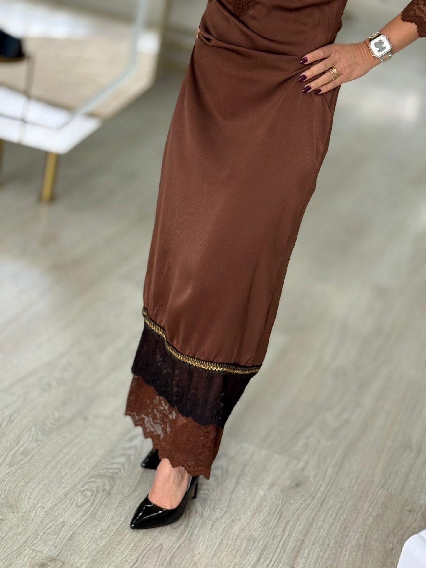 Vestido cetim com renda