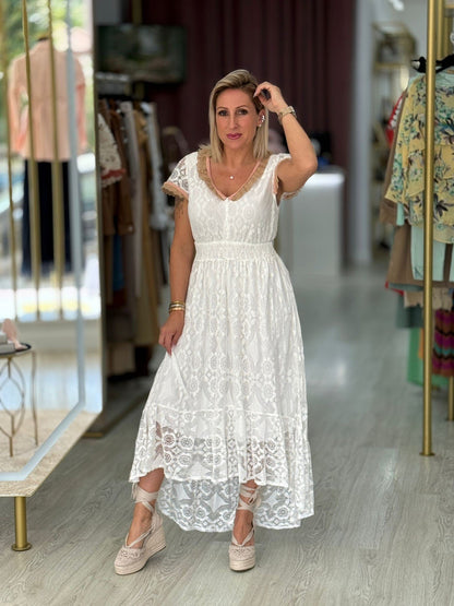 Vestido comprido rendado