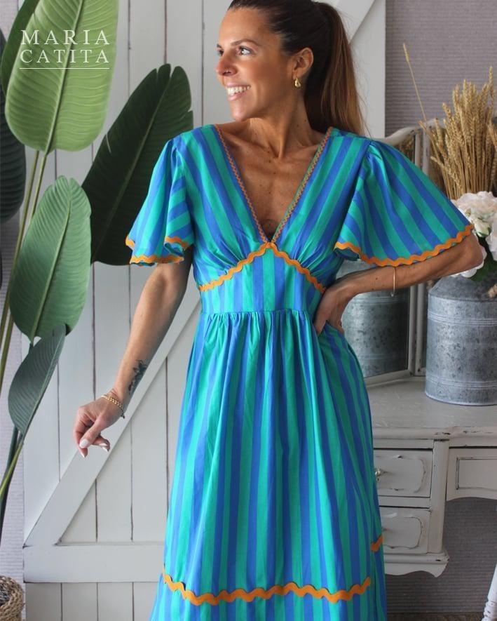 Vestido comprido riscas