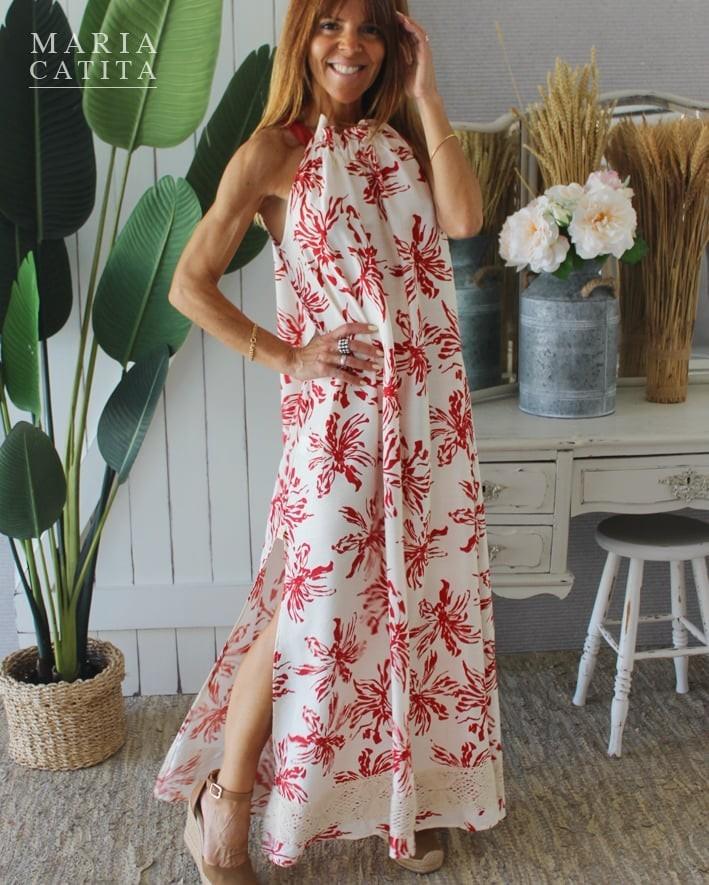 Vestido comprido com decote halter