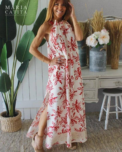 Vestido comprido com decote halter