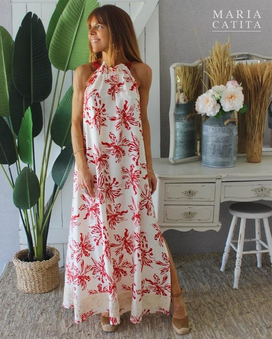 Vestido comprido com decote halter