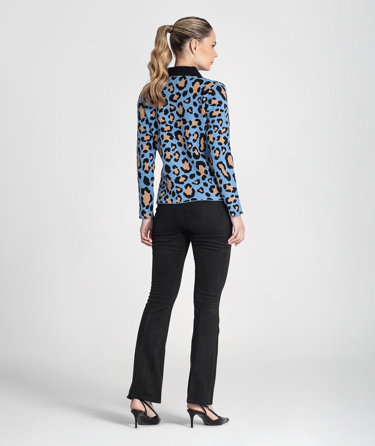 Camisola gola polo print leopardo