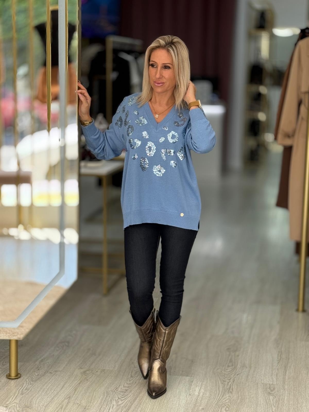 Camisola leopardo com lantejoulas