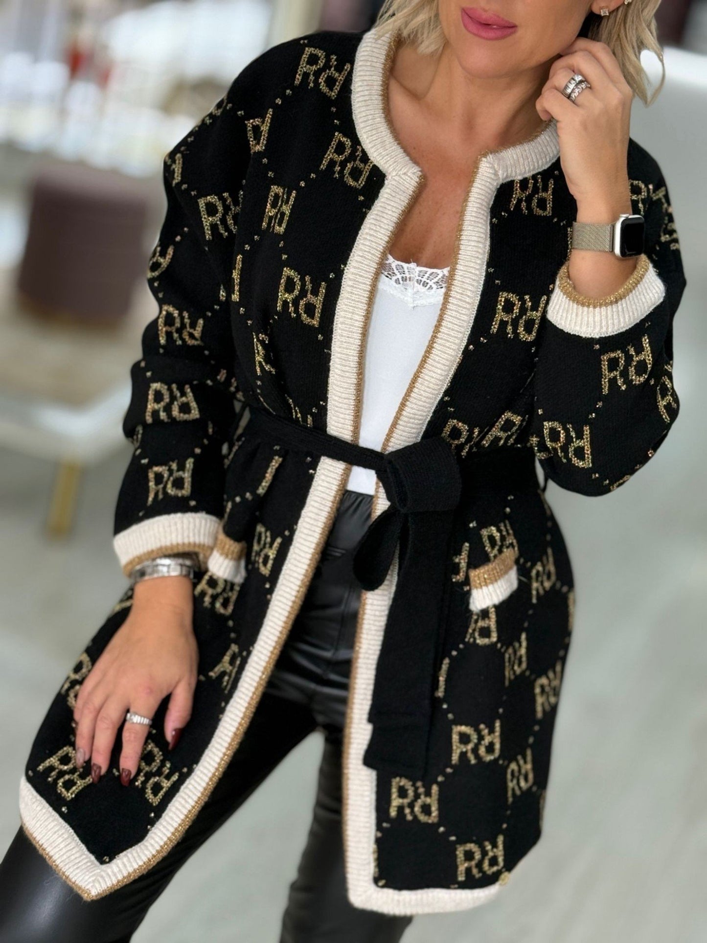 Cardigã com jacquard brilhante "rr" (+ cores)