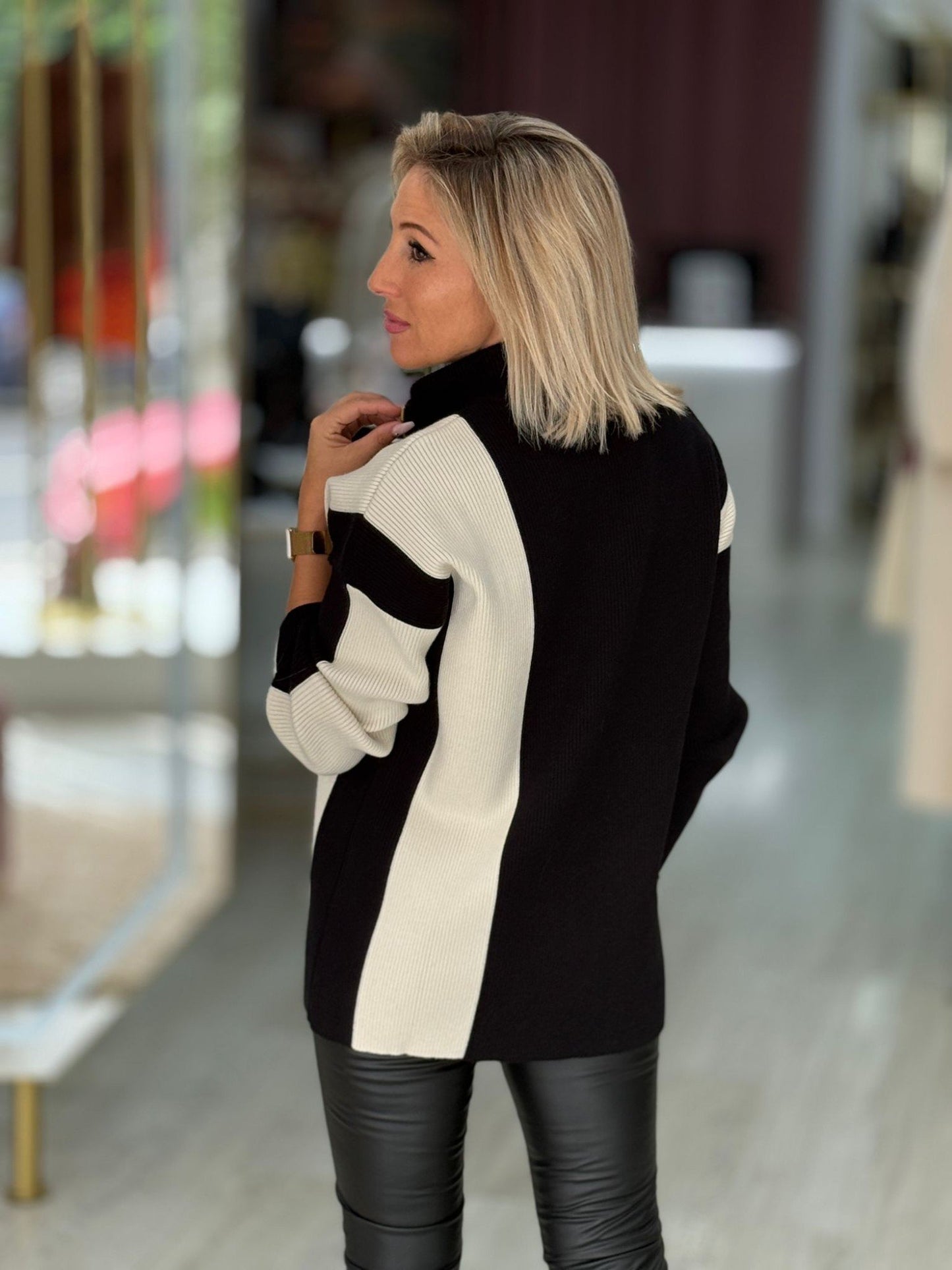 Camisola oversize canelada bicolor