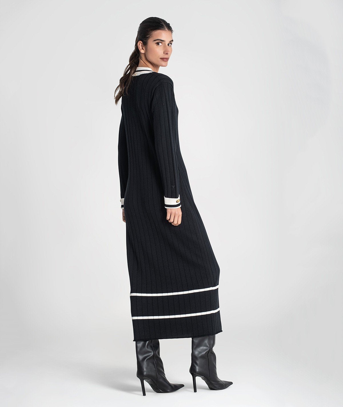 Vestido longo canelado com listras contrastantes (+ cores)