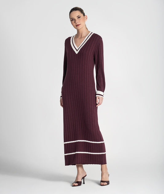 Vestido longo canelado com listras contrastantes (+ cores)