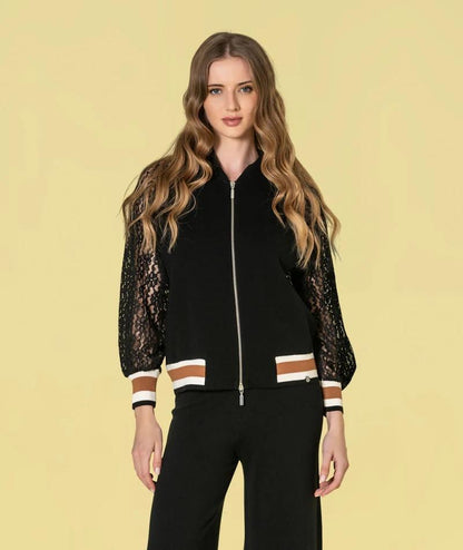 Casaco bomber com mangas em renda