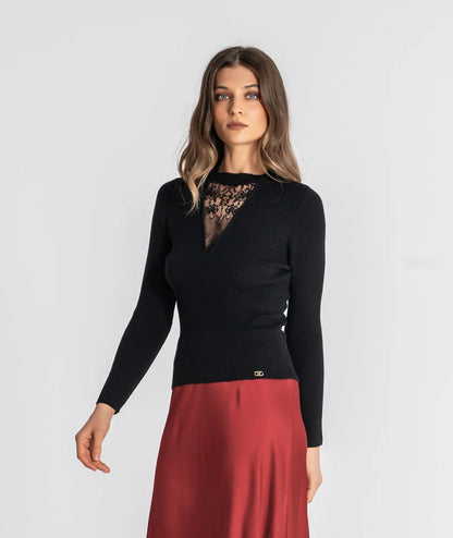 Camisola com renda no decote