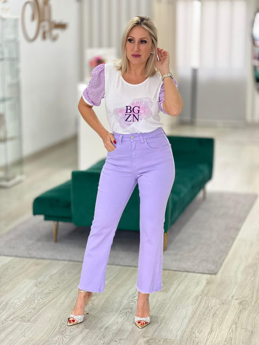 Calça cropped flare