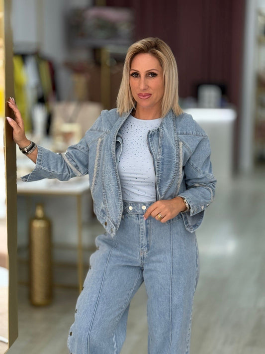 Blusão de ganga cropped