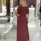 Vestido comprido drapeado com detalhe cut-out
