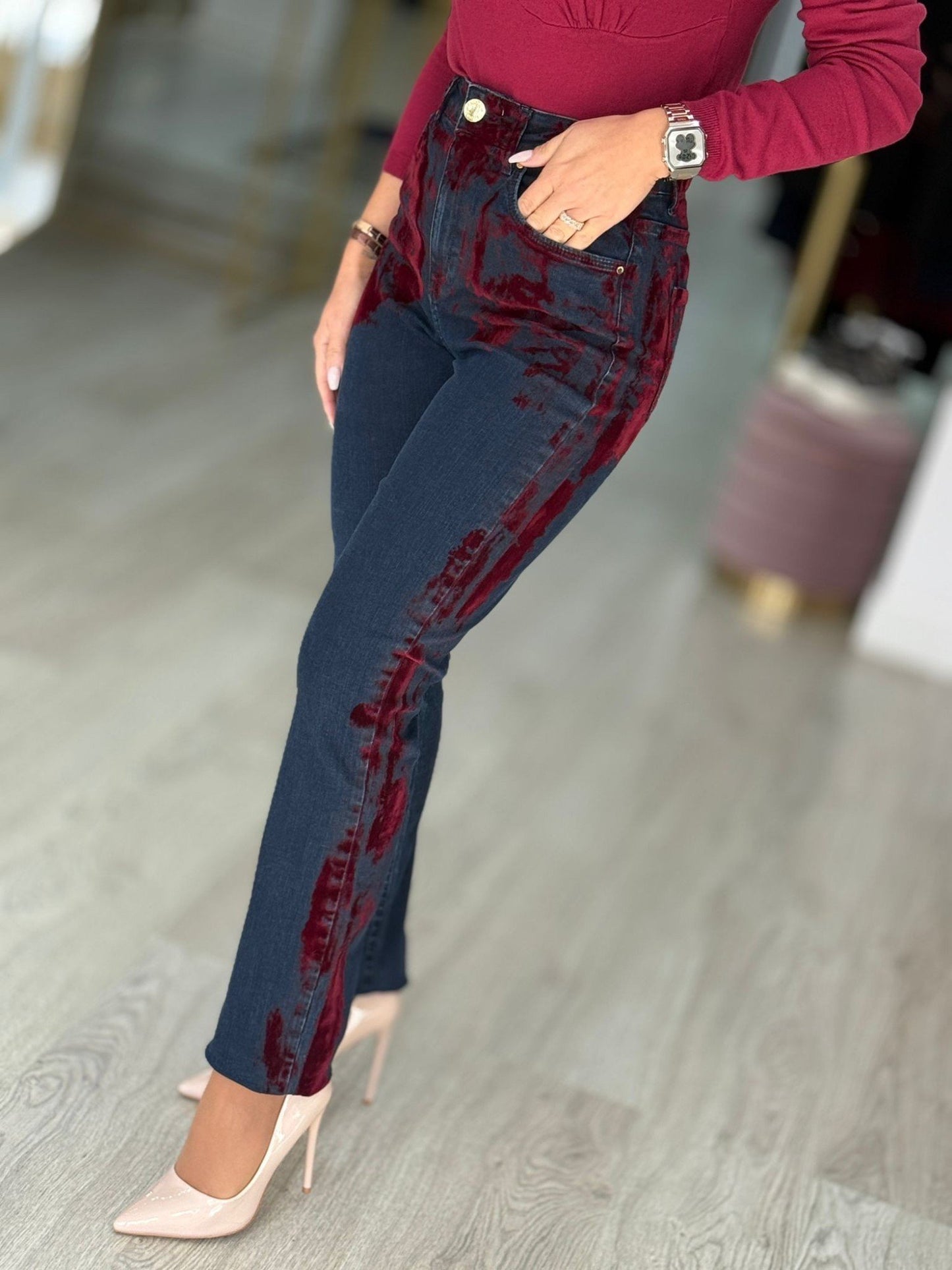 Calça de ganga com veludo