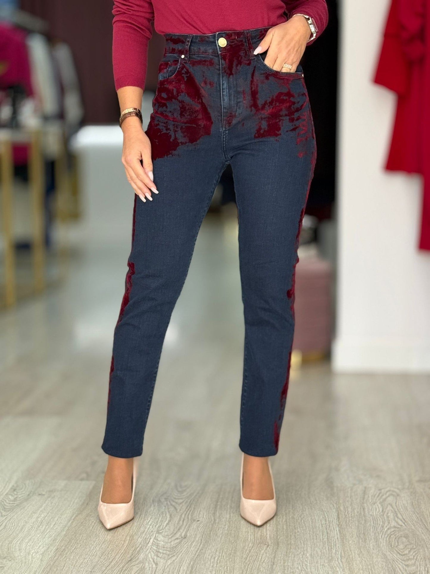 Calça de ganga com veludo