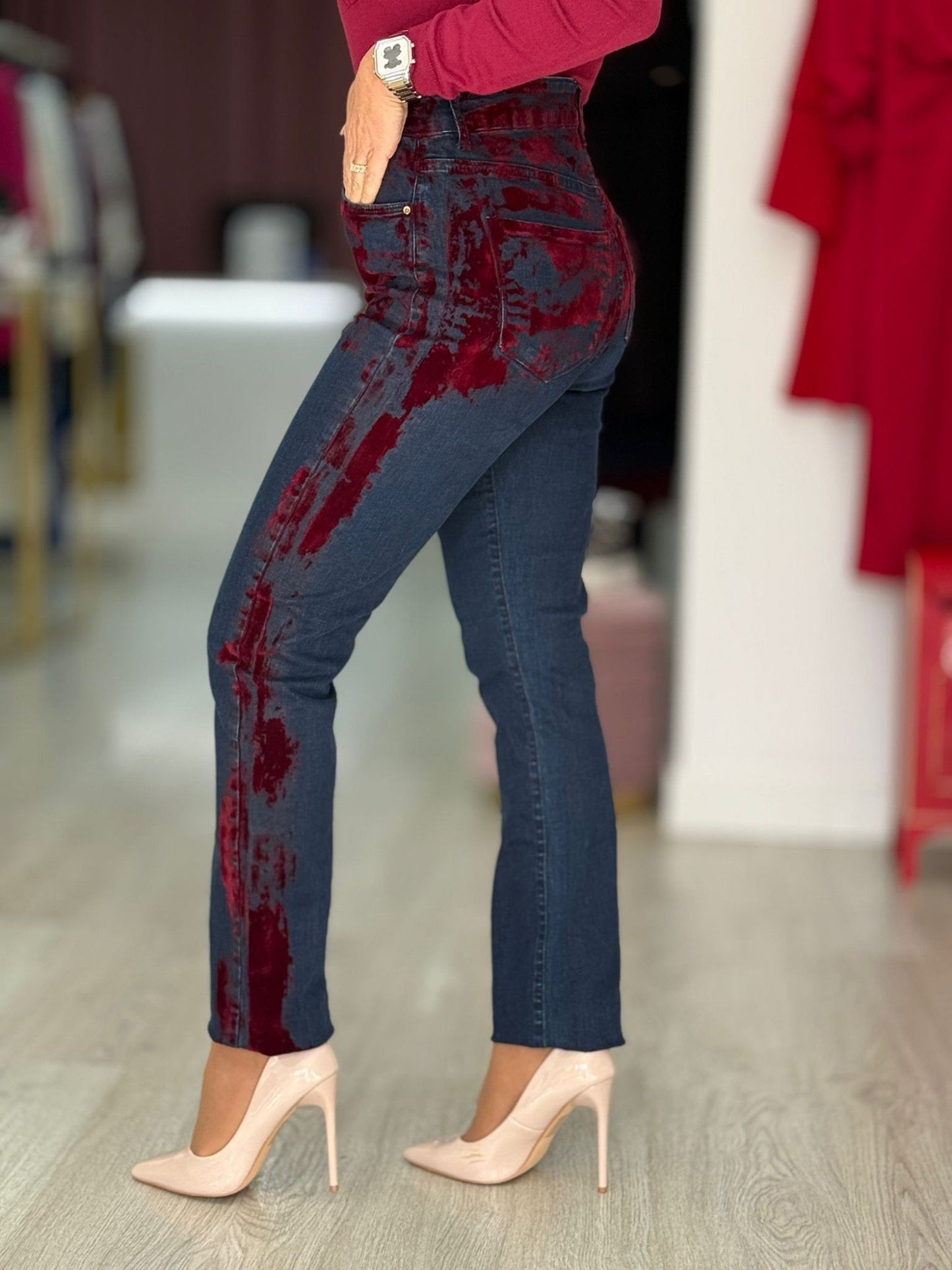 Calça de ganga com veludo