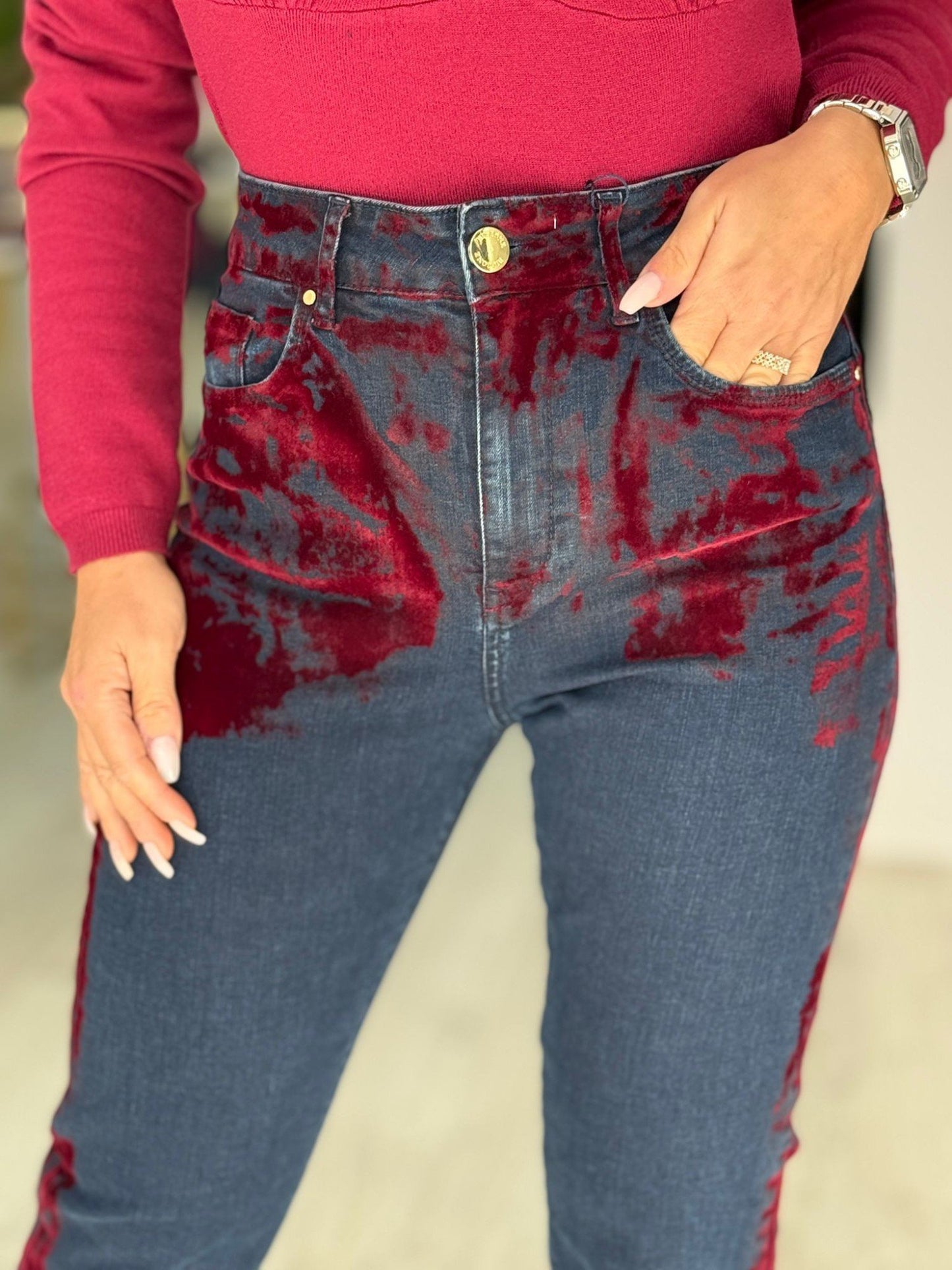 Calça de ganga com veludo