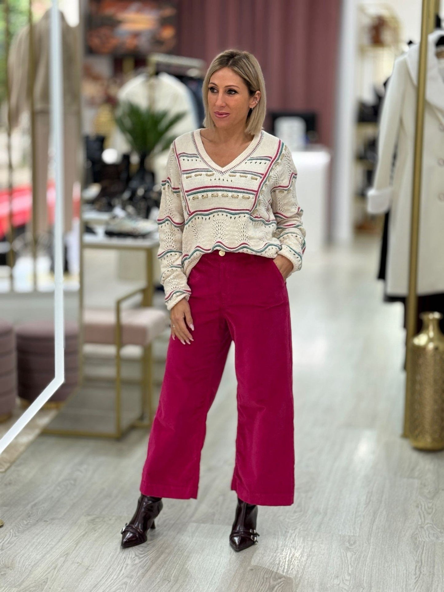 Calças veludo wide leg