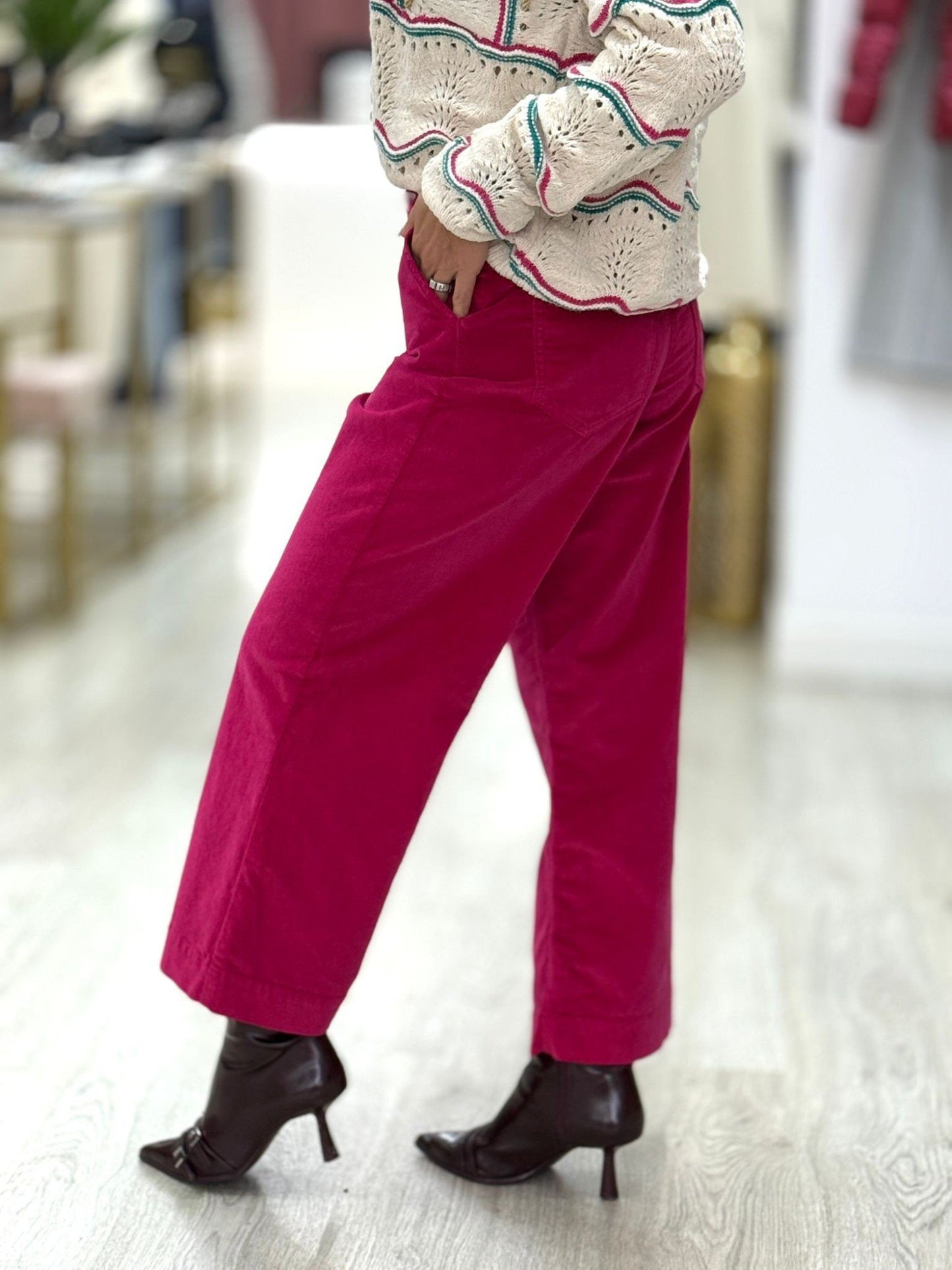 Calças veludo wide leg