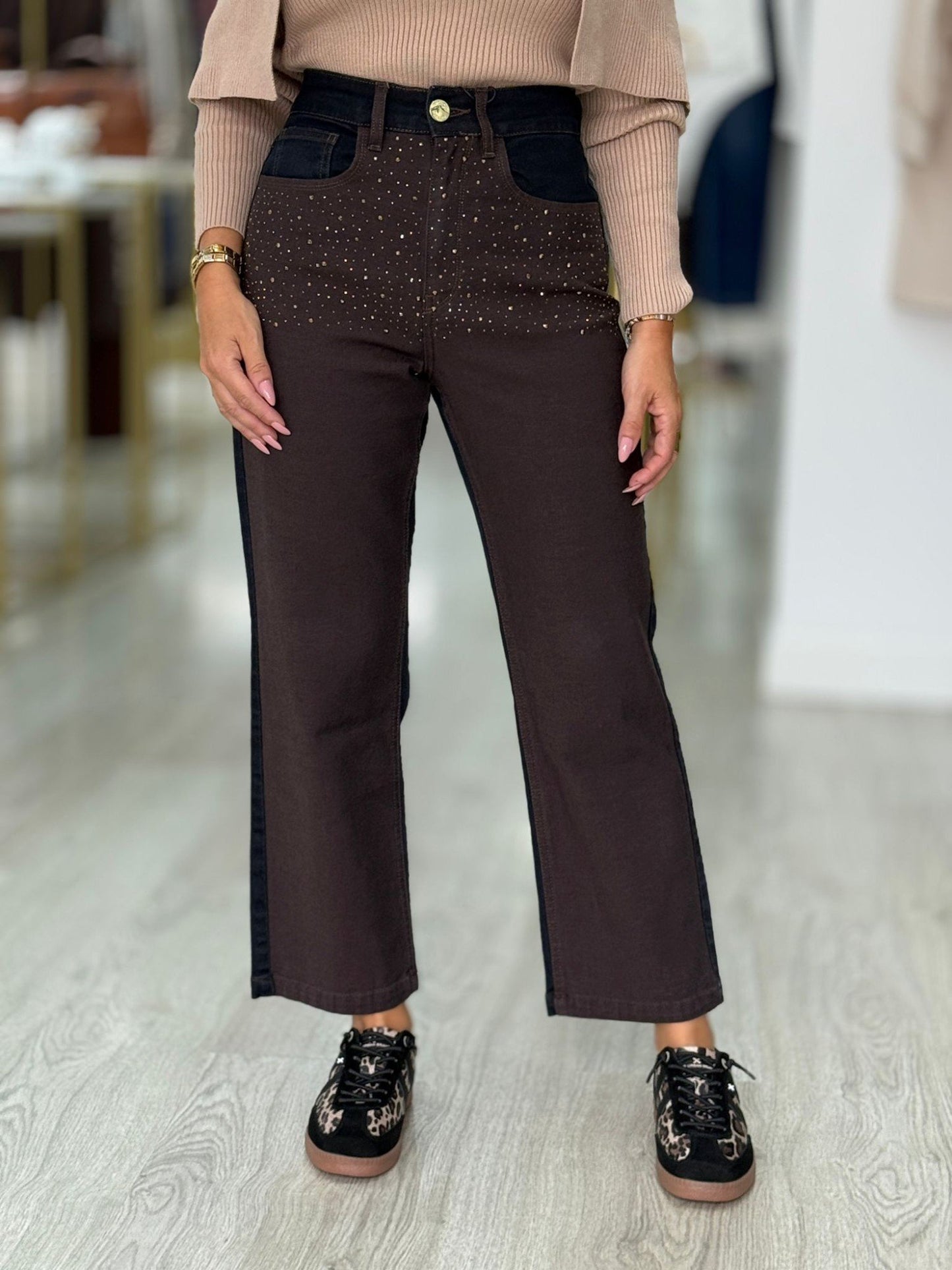Calças de ganga com strass